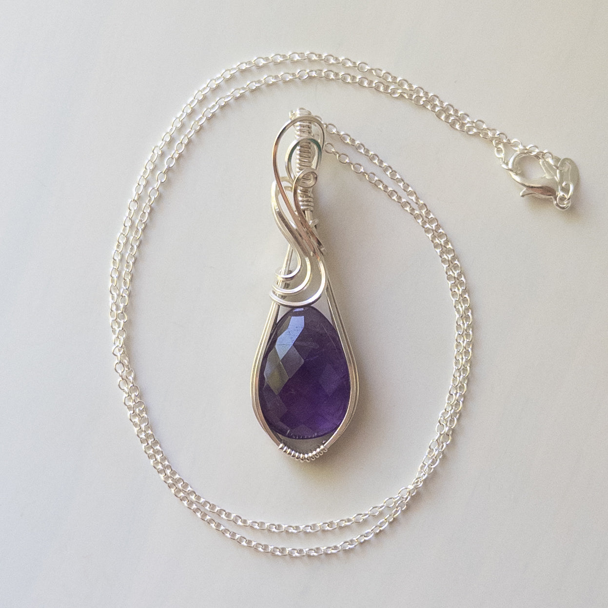 Rose Cut Amethyst Sterling Silver Wrapped Pendant
