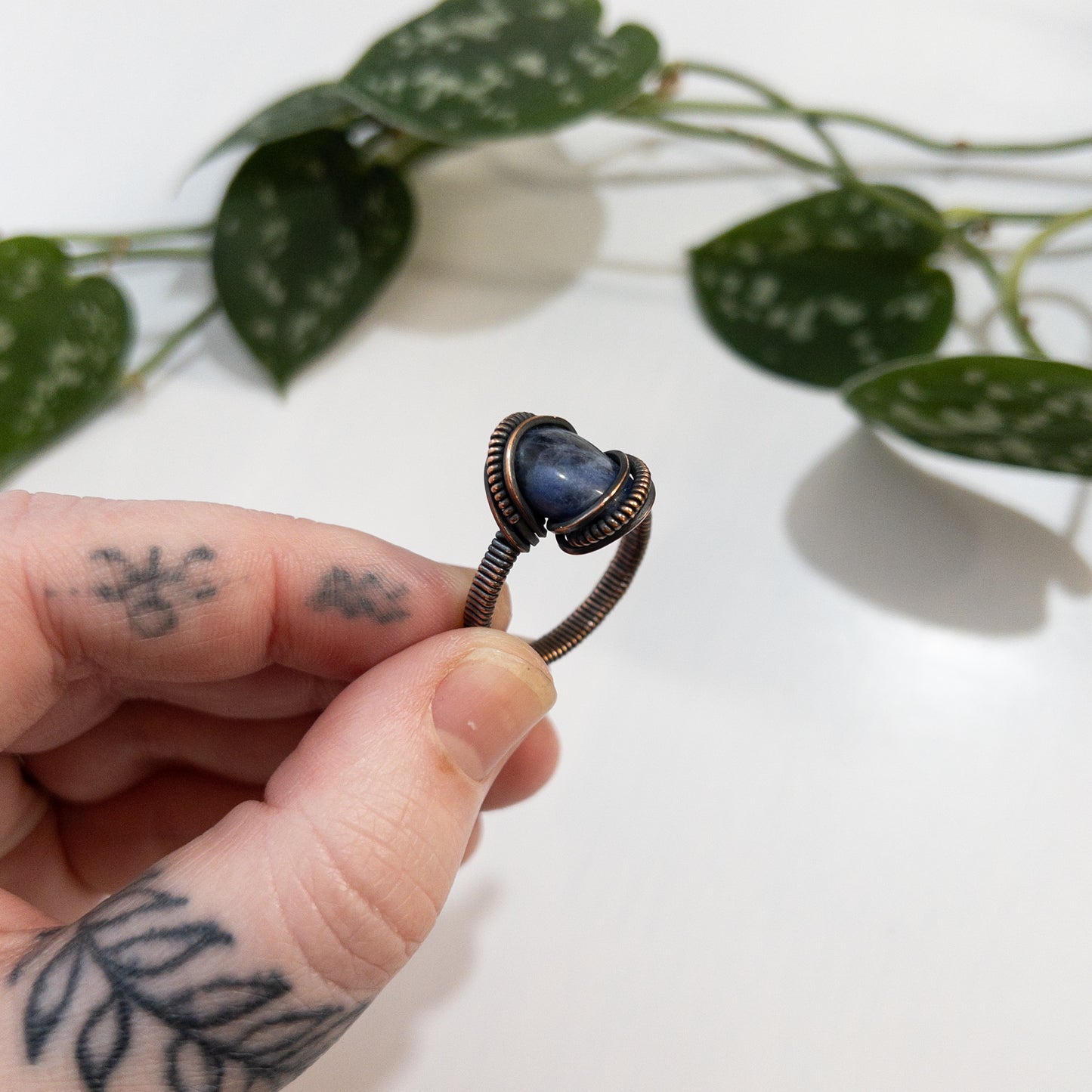 Sodalite & Copper Wrapped Ring US Size 10