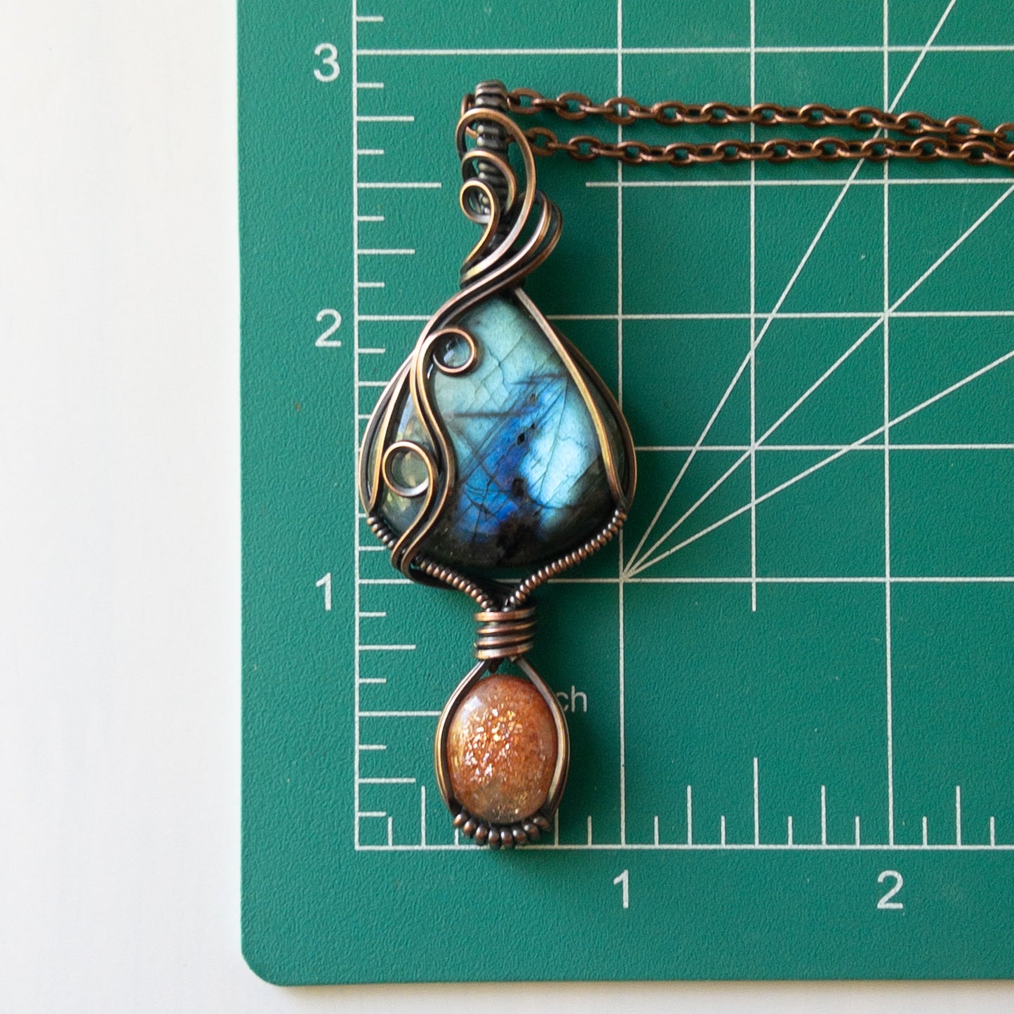 Labradorite & Sunstone Copper Wrapped Pendant