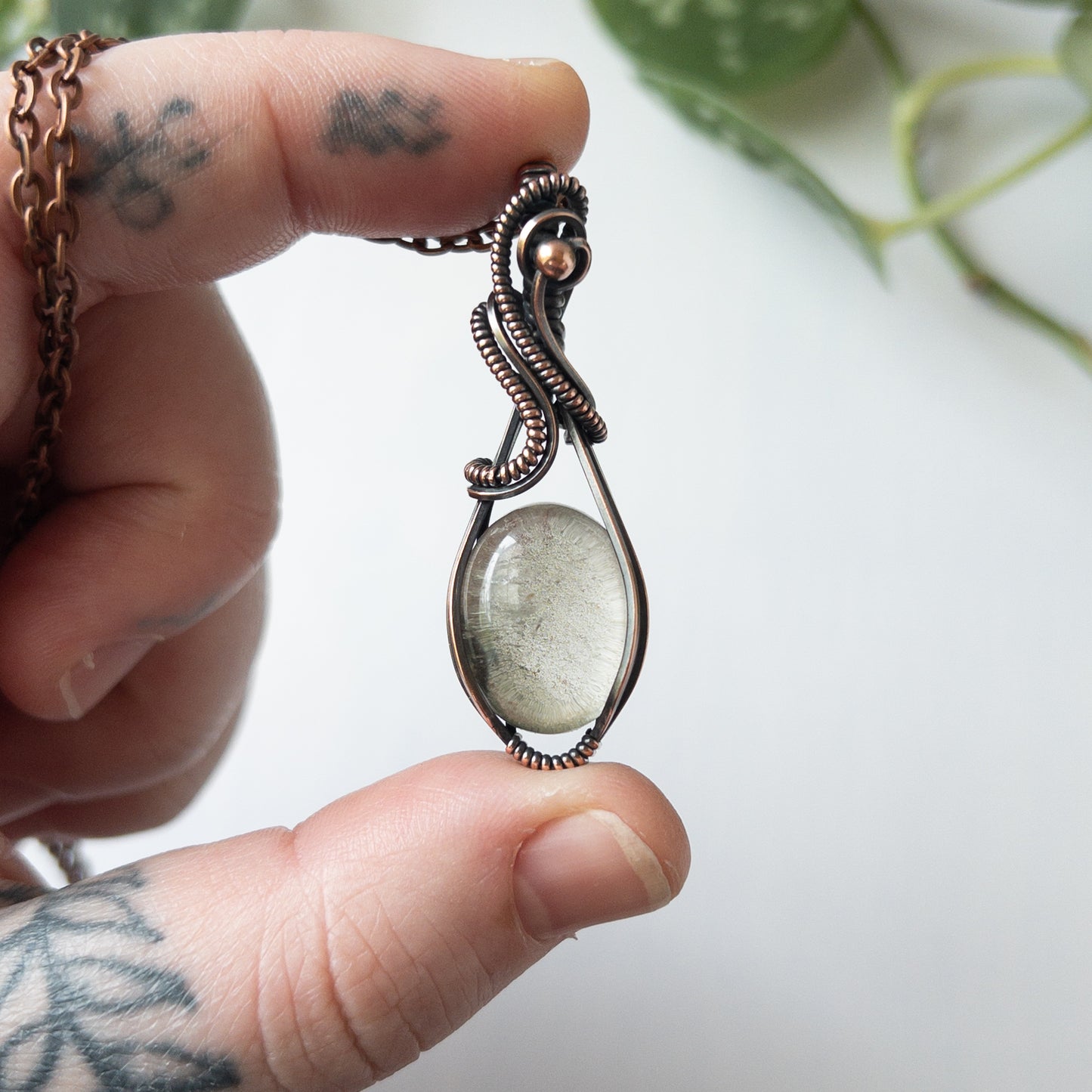 Chlorite Included Quartz & Copper Wrapped Pendant