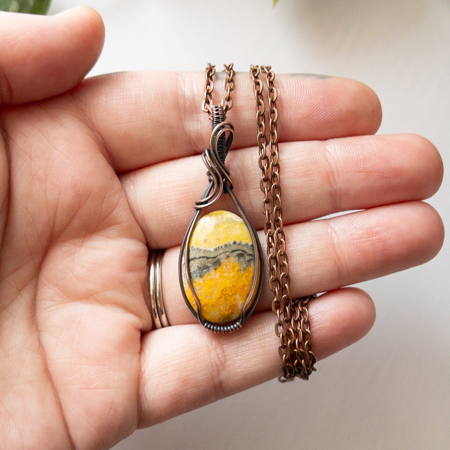 Bumble Bee Jasper & Copper Wrapped Pendant