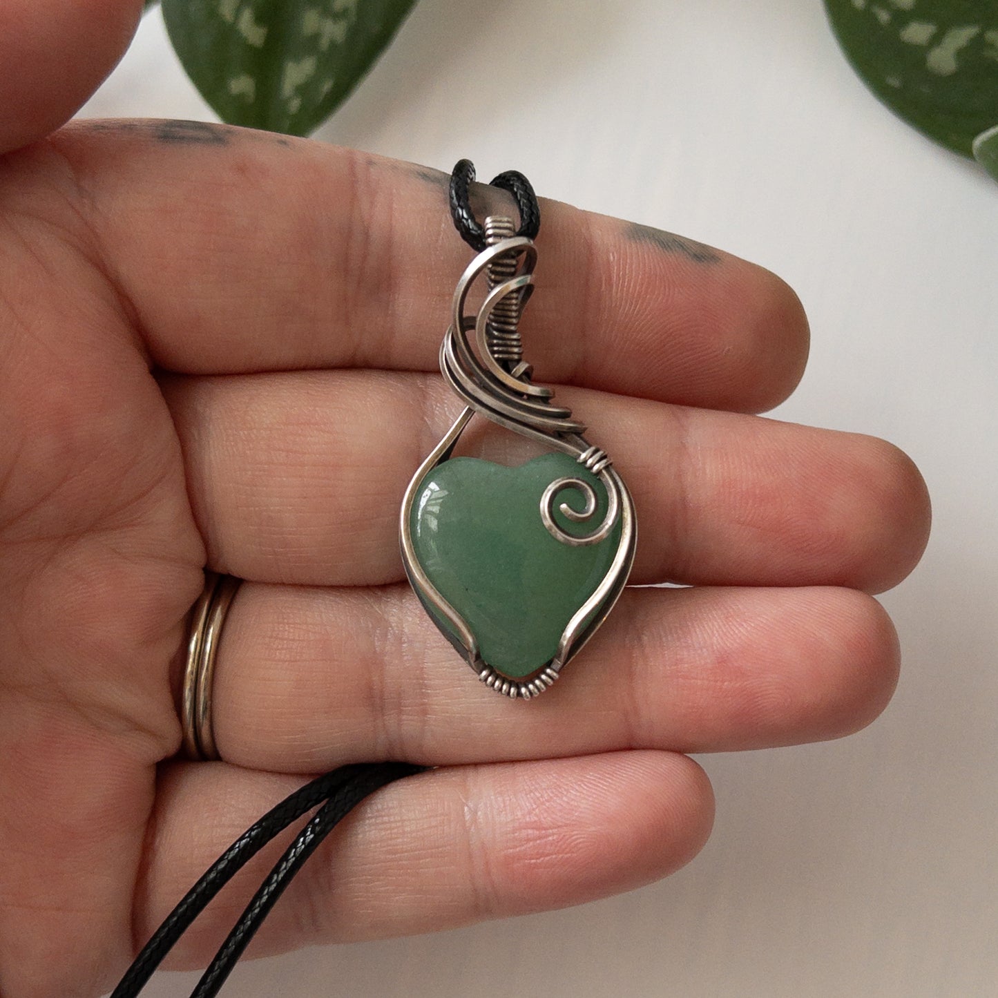 Green Aventurine Heart & Sterling Silver Wrapped Pendant