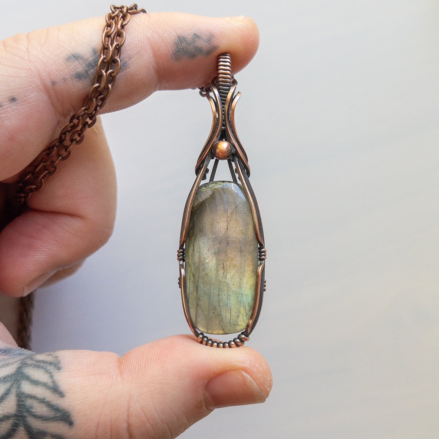 Rectangular Labradorite Copper Wrapped Pendant