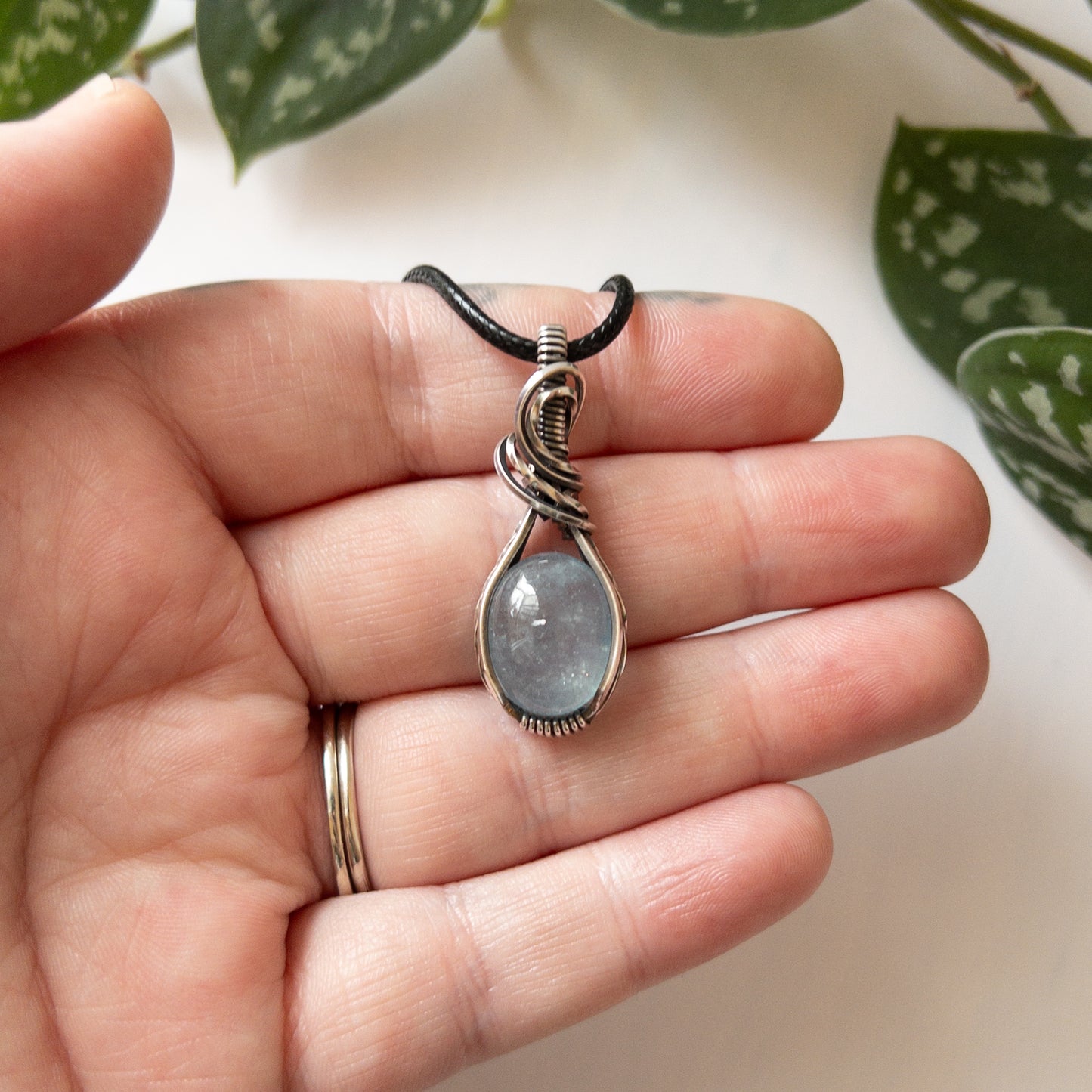 Aquamarine & Sterling Silver Wrapped Pendant