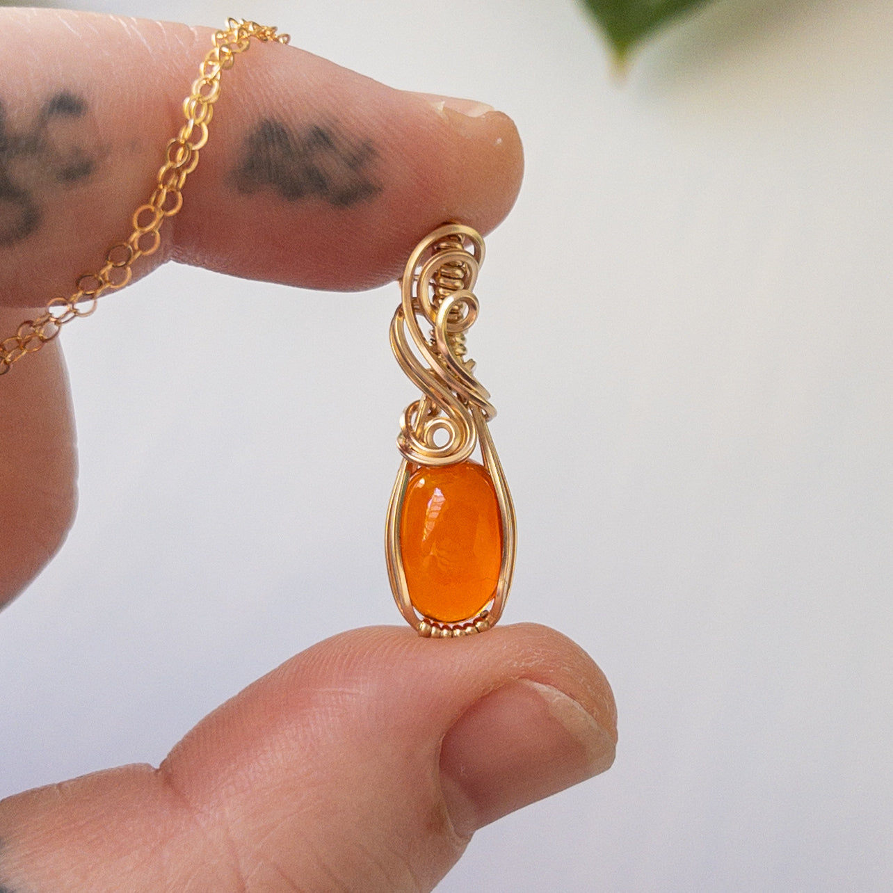 Ignis - Ethiopian Fire Opal 14K Gold Fill Wrapped Pendant