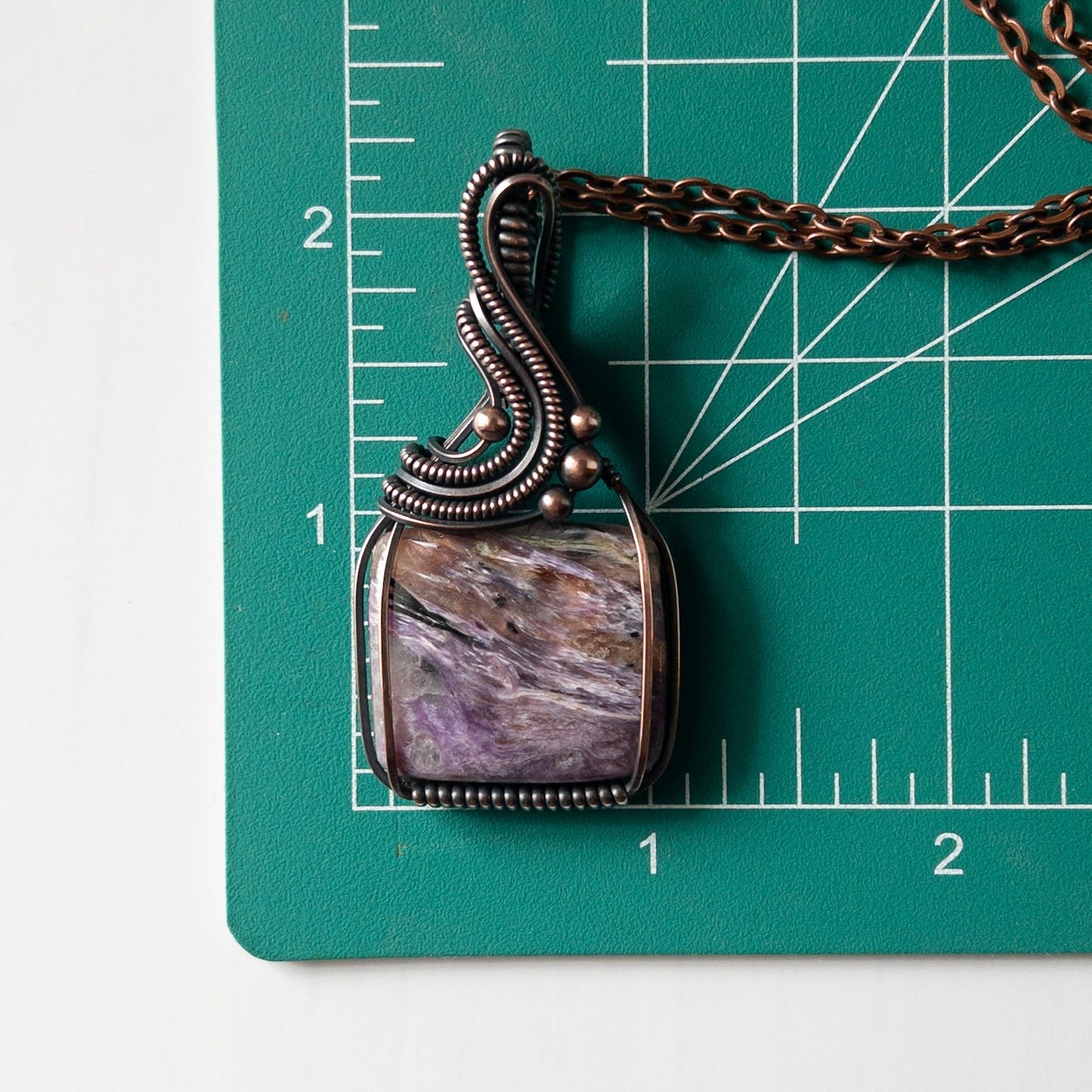 Square Charoite & Copper Wrapped Pendant
