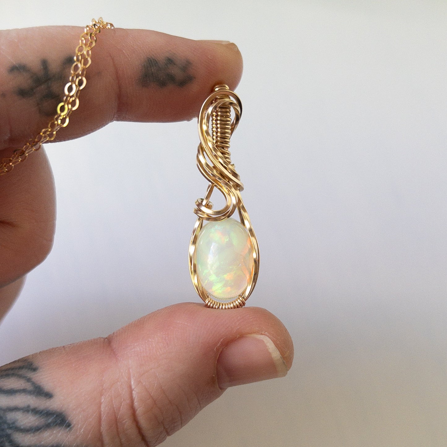 Tethys - Opal & Gold Fill Wire Wrapped Pendant