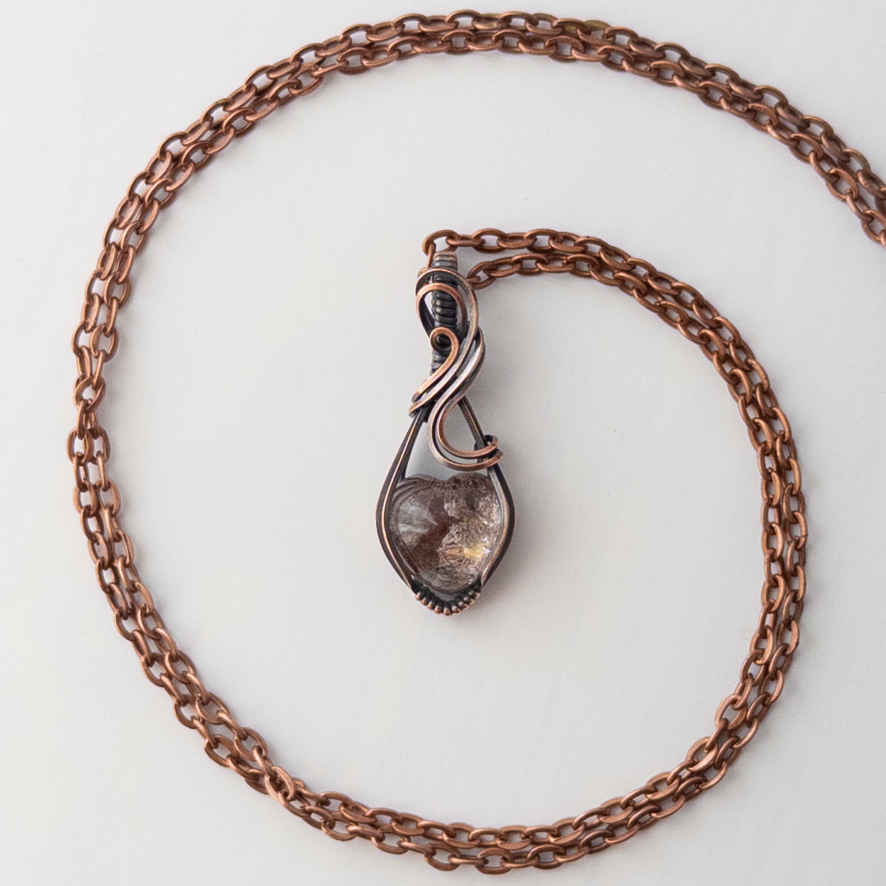 Garden Quartz Heart Copper Wrapped Pendant
