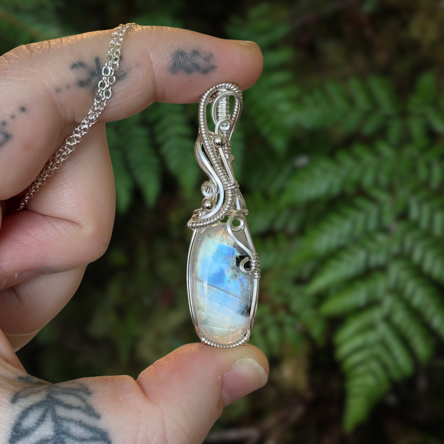 Rainbow Moonstone Sterling Silver Wrapped Pendant