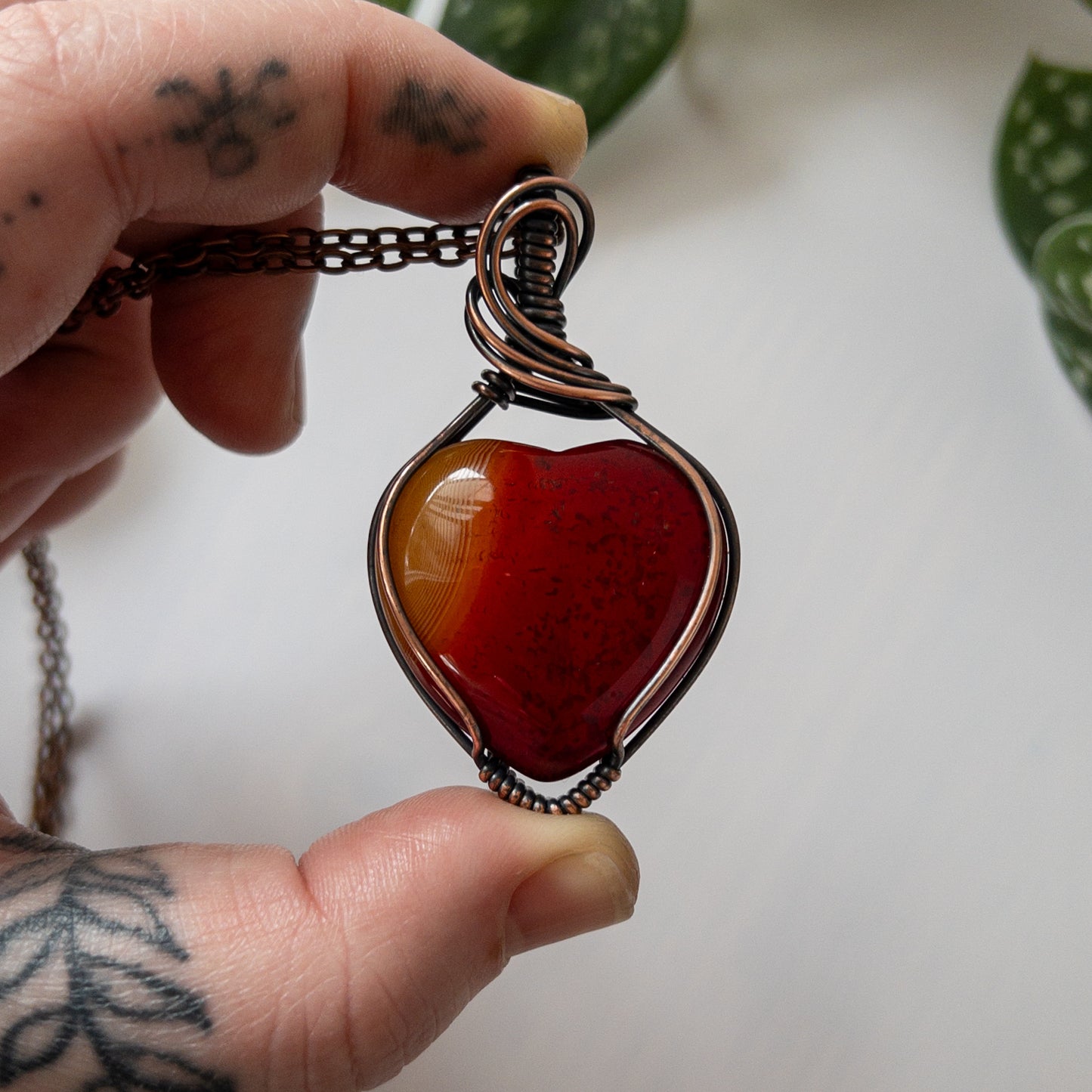 XL Carnelian Heart & Copper Wrapped Pendant - B