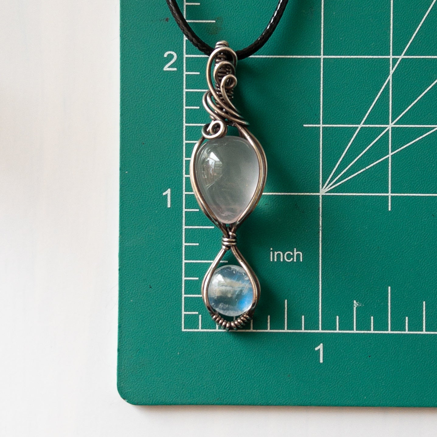 Rose Quartz with Moonstone & Sterling Silver Wrapped Pendant