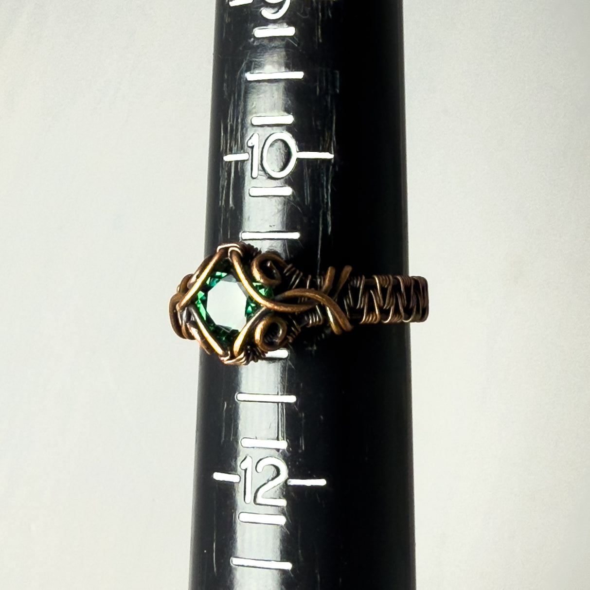 Simulated Emerald Intricate Woven Copper Ring 11