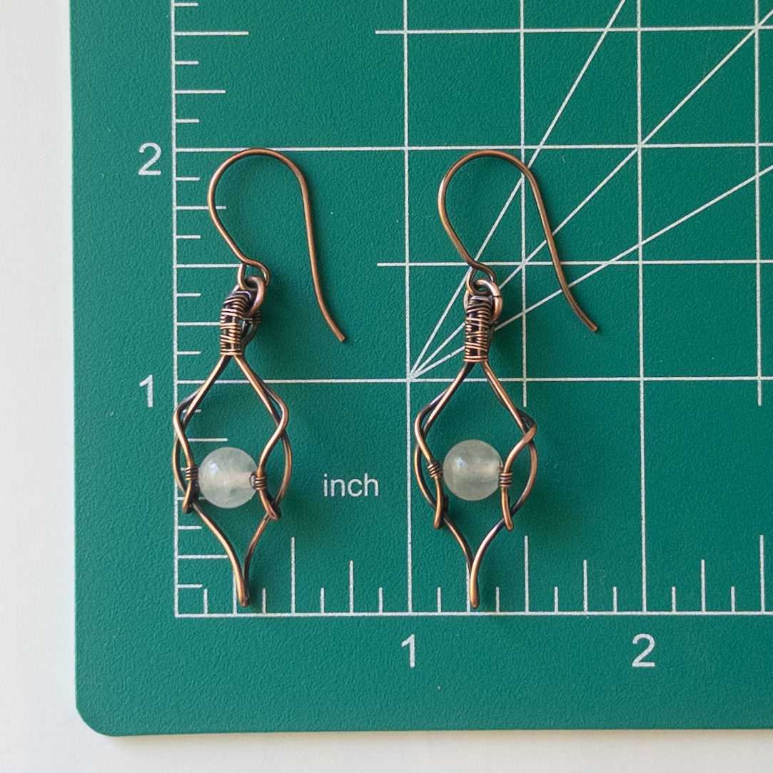 Rose Quartz Bead Antiqued Copper Wrapped Earrings