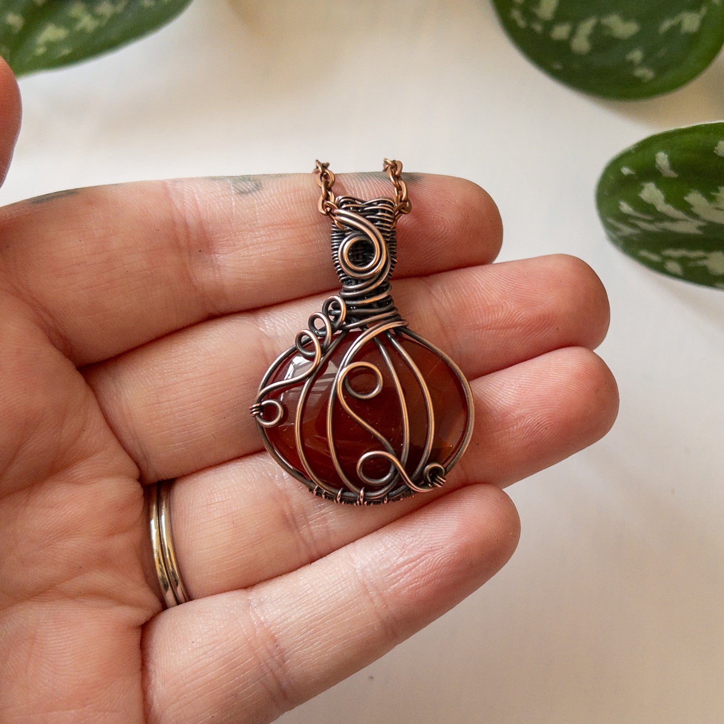 Pumpkin Pendant - Carnelian & Copper