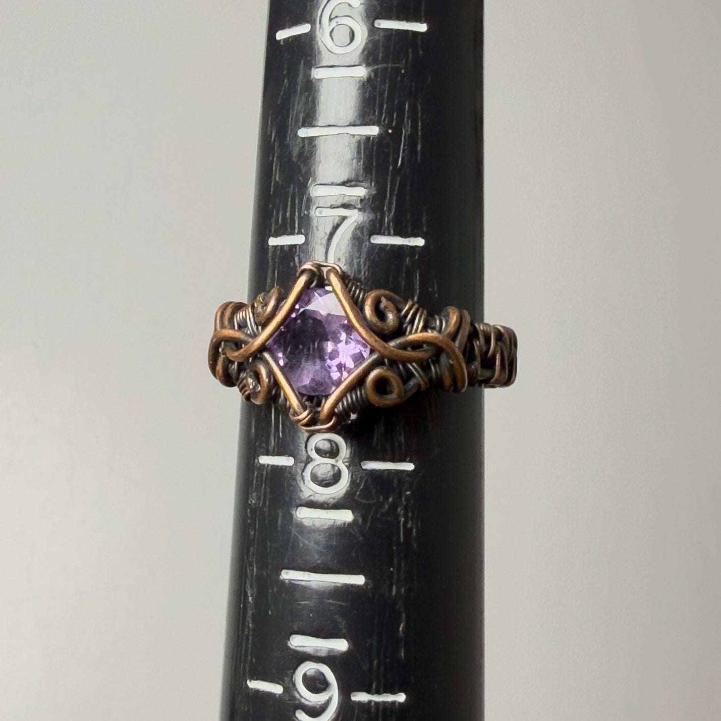 Amethyst Intricate Woven Copper Ring 7.5