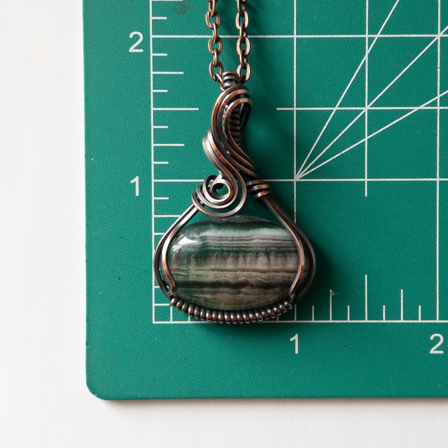 Banded Fluorite & Copper Wrapped Pendant