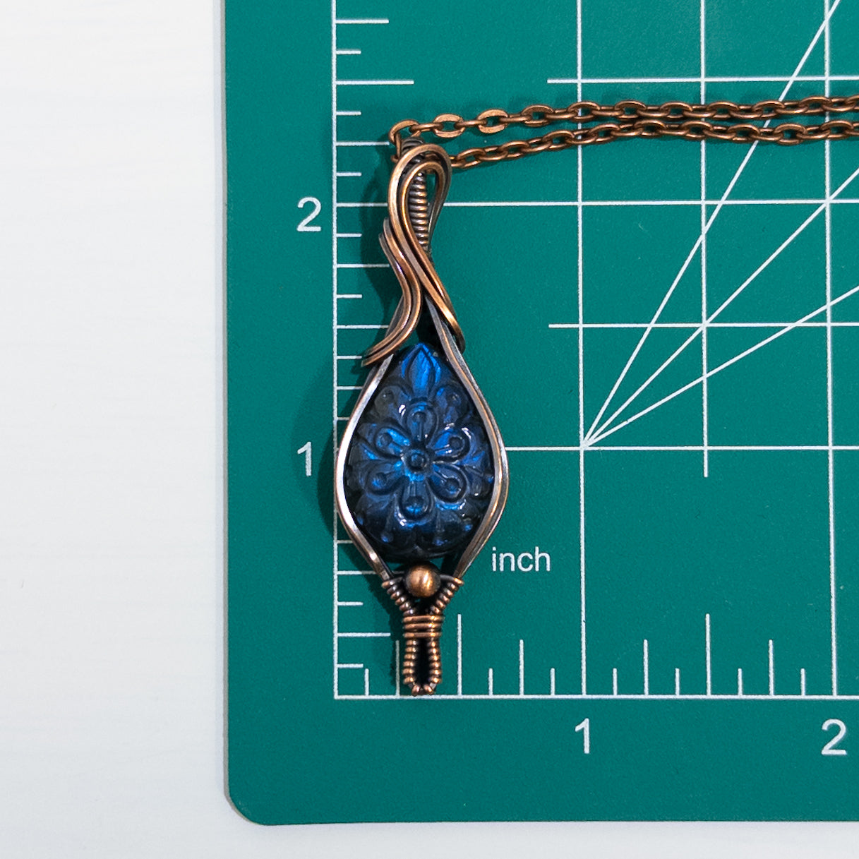 Ceanothus - Carved Flower Labradorite Copper Pendant