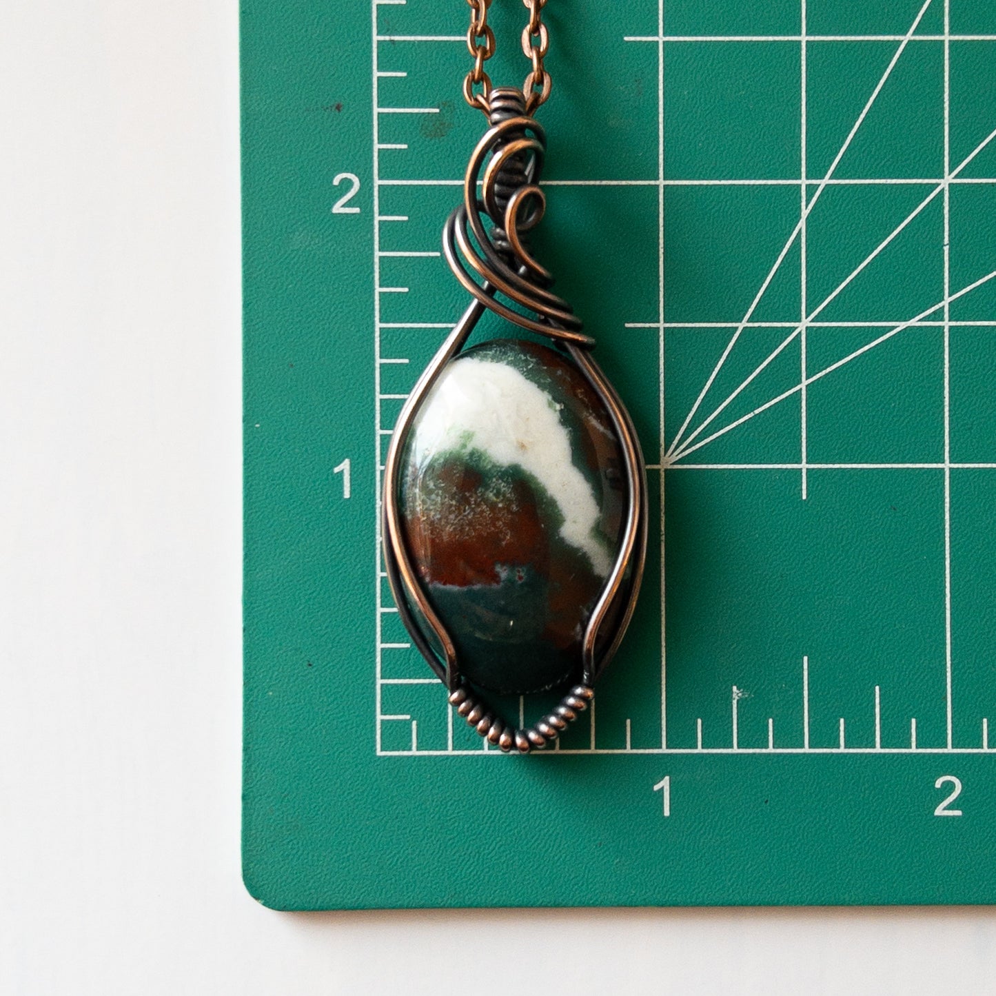 Red & Green Moss Agate & Copper Wrapped Pendant