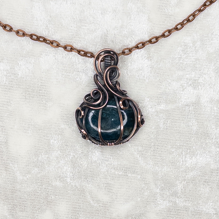 Teal Blue Apatite Antiqued Copper Pumpkin Pendant