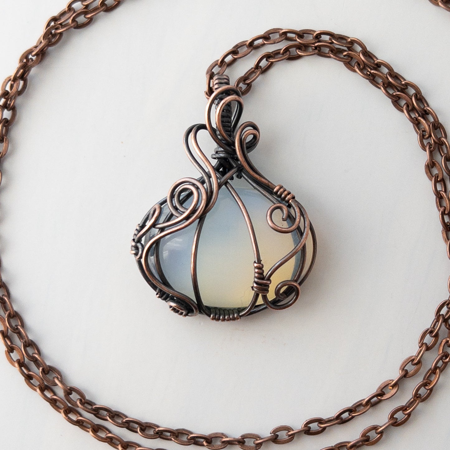 Opalite Pumpkin Antiqued Copper Wrapped Pendant