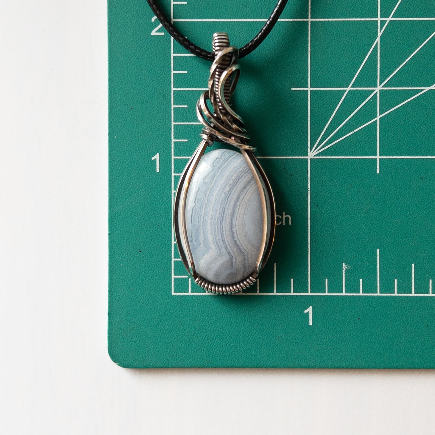 Blue Lace Agate & Sterling Silver Wrapped Pendant