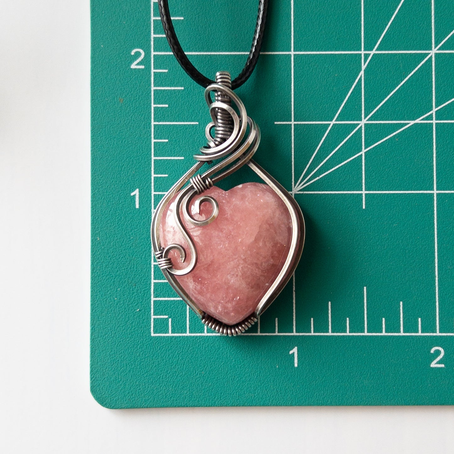 Large Rhodochrosite Heart & Sterling Silver Wrapped Pendant