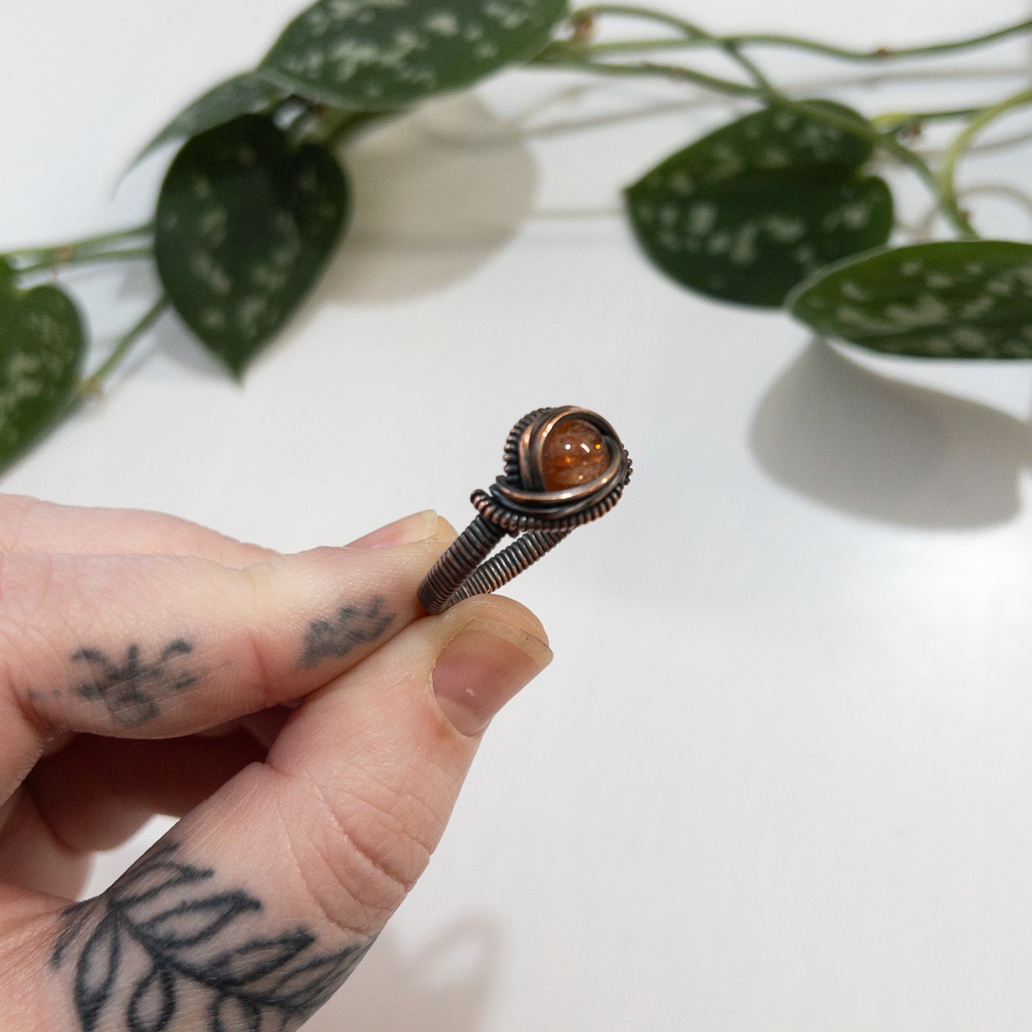 Sunstone & Copper Wrapped Ring US Size 9