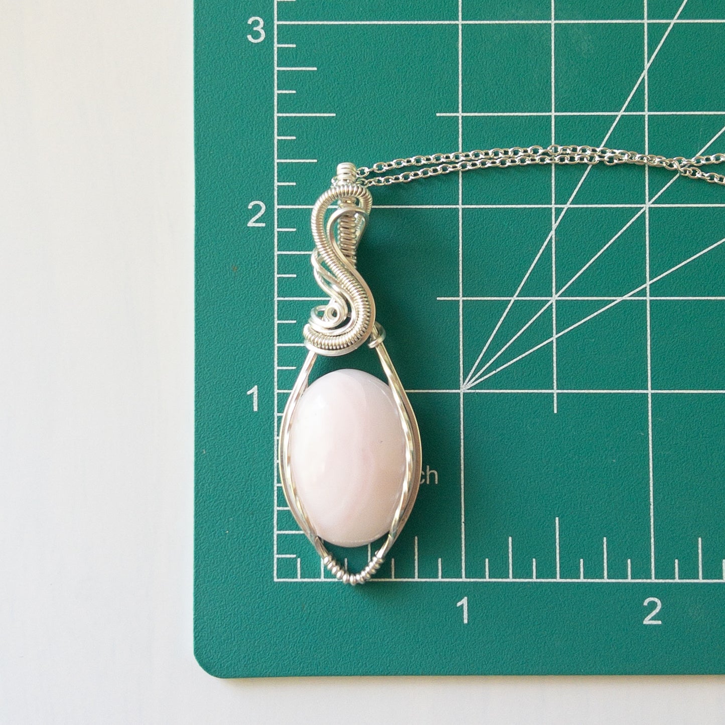 Pink Opal & Sterling Silver Wrapped Pendant