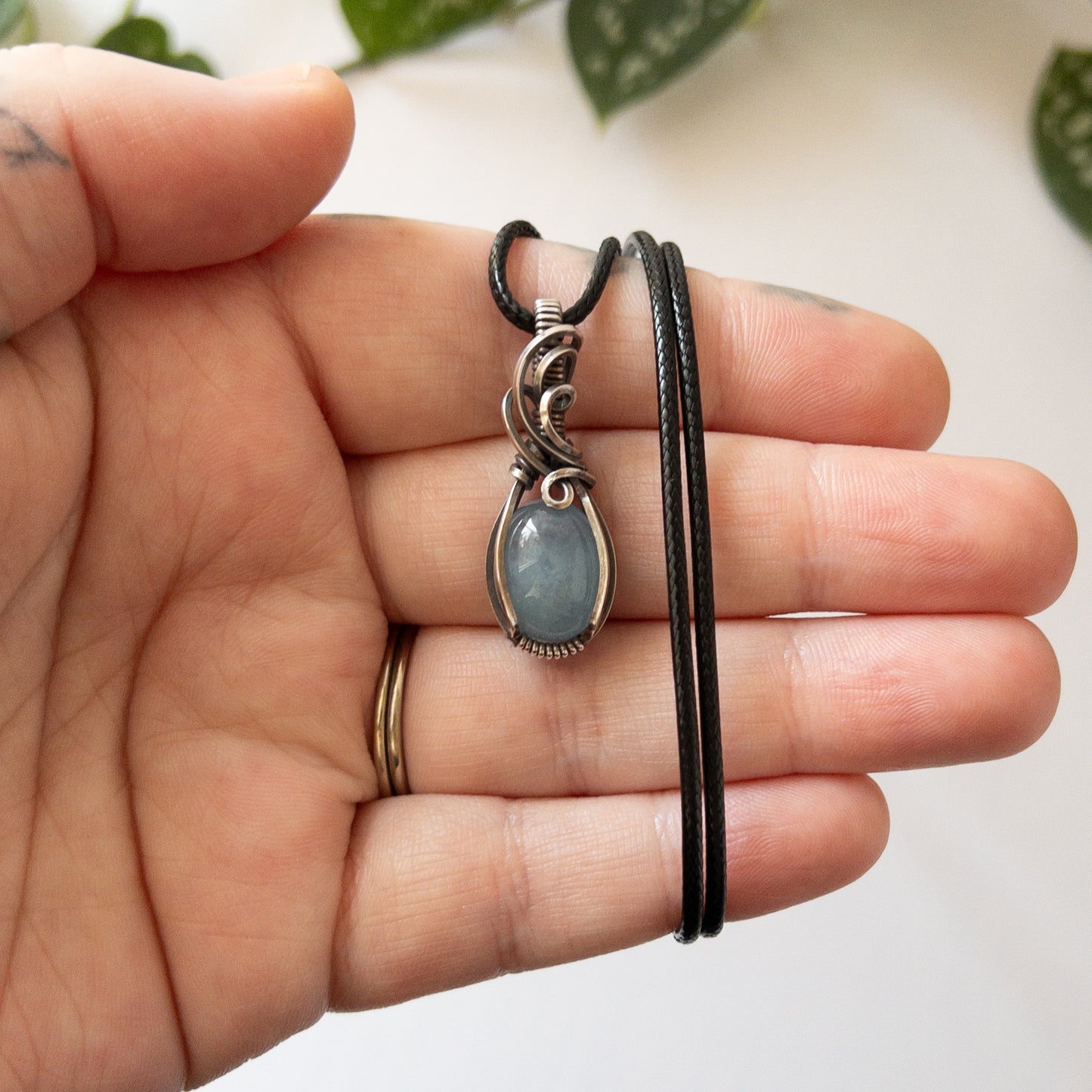 Aquamarine & Sterling Silver Wrapped Pendant