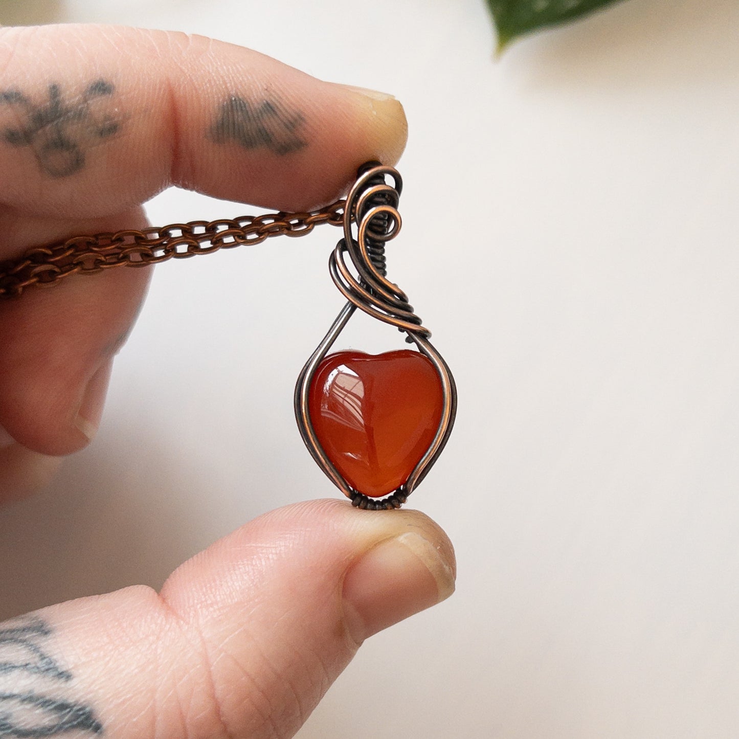 Mini Carnelian Heart & Copper Wrapped Pendant - C