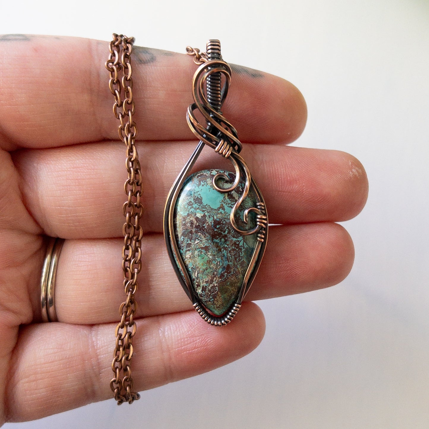 Shattuckite & Antiqued Copper Wrapped Pendant