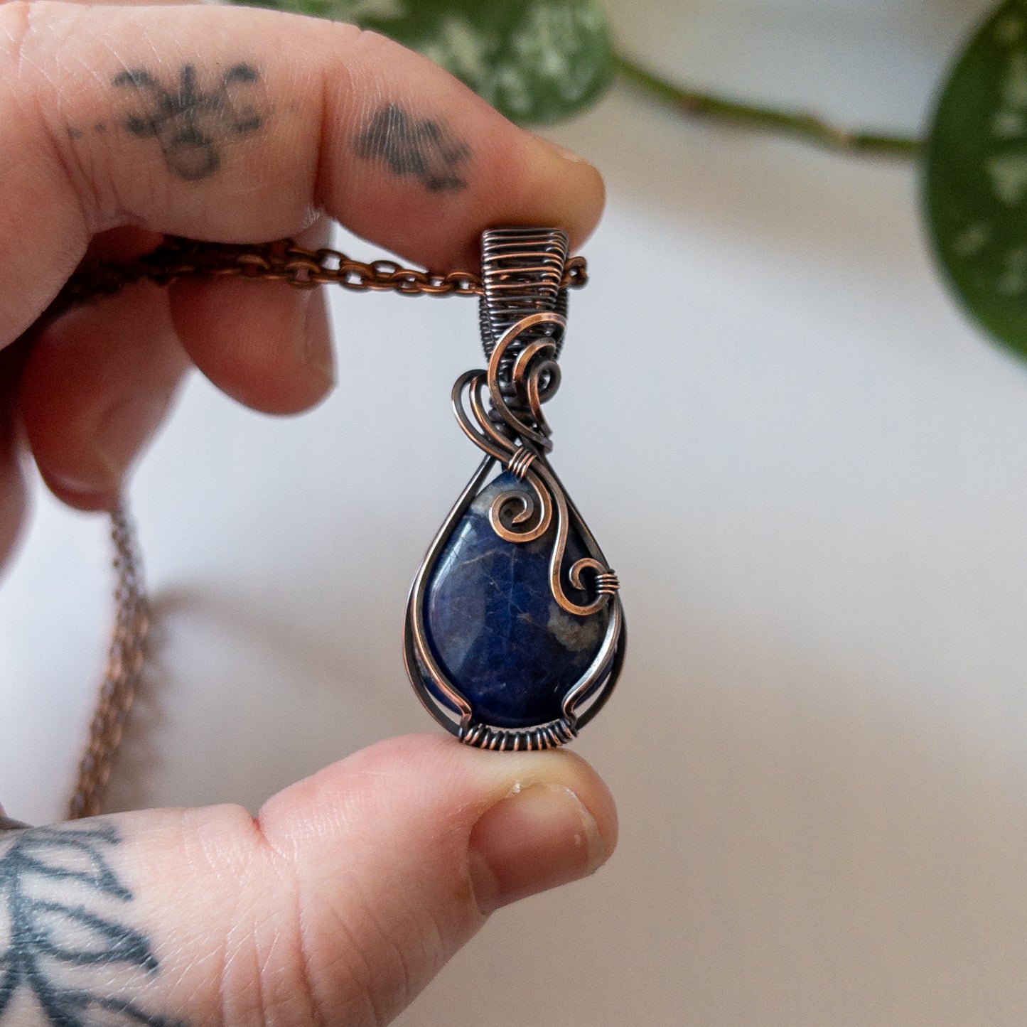 Sodalite & Copper Wrapped Pendant