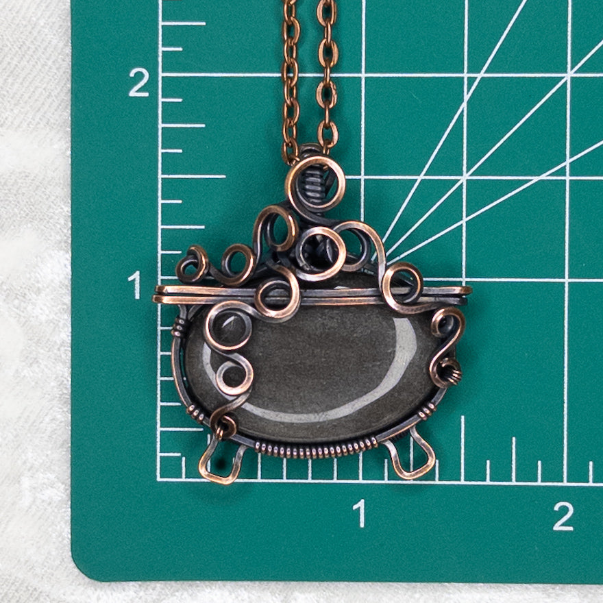 Silver Sheen Obsidian “Bubbling Cauldron” Antiqued Copper Pendant