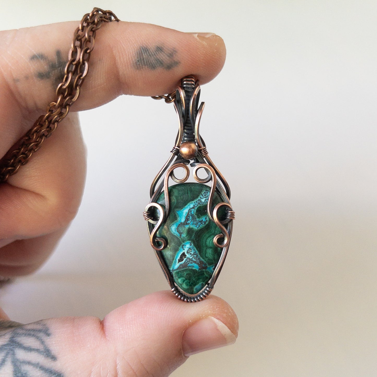 Malachite & Chrysocolla Copper Wrapped Pendant