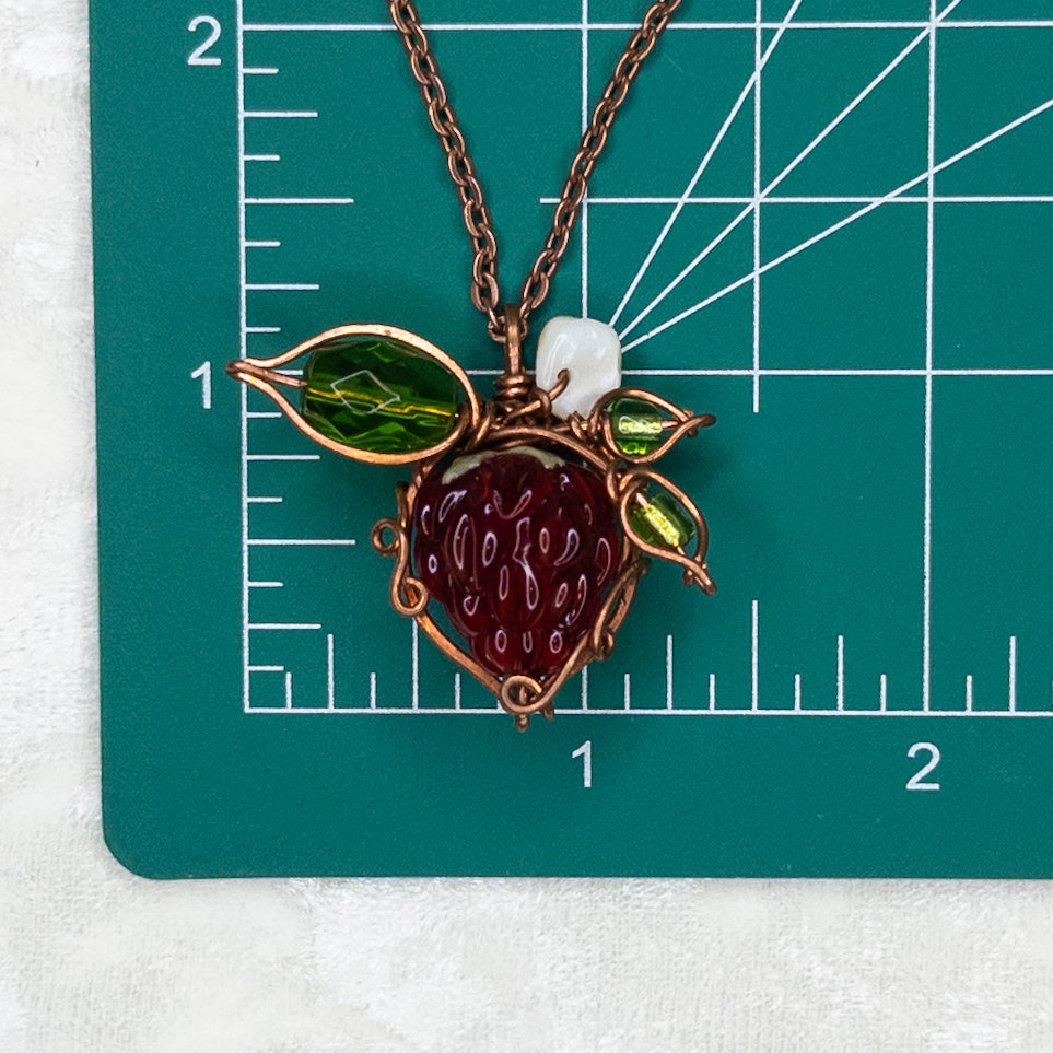 Whimsical Glass Raspberry Copper Wrapped Pendant with Shell Flower - C