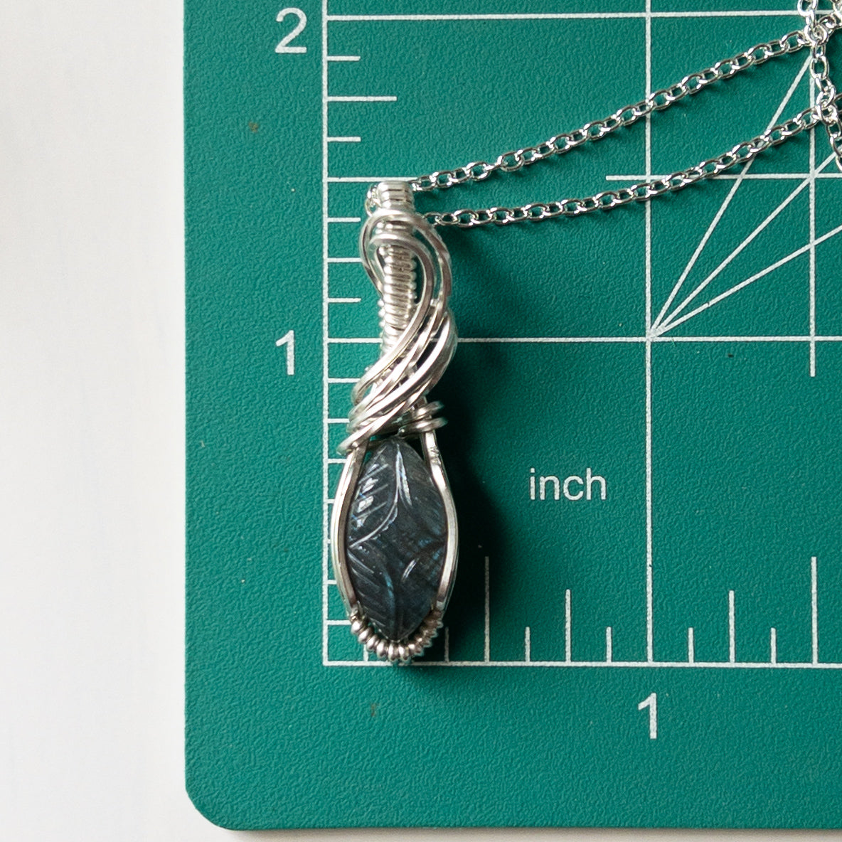 Mughal Carved Labradorite & Sterling Silver Wrapped Pendant