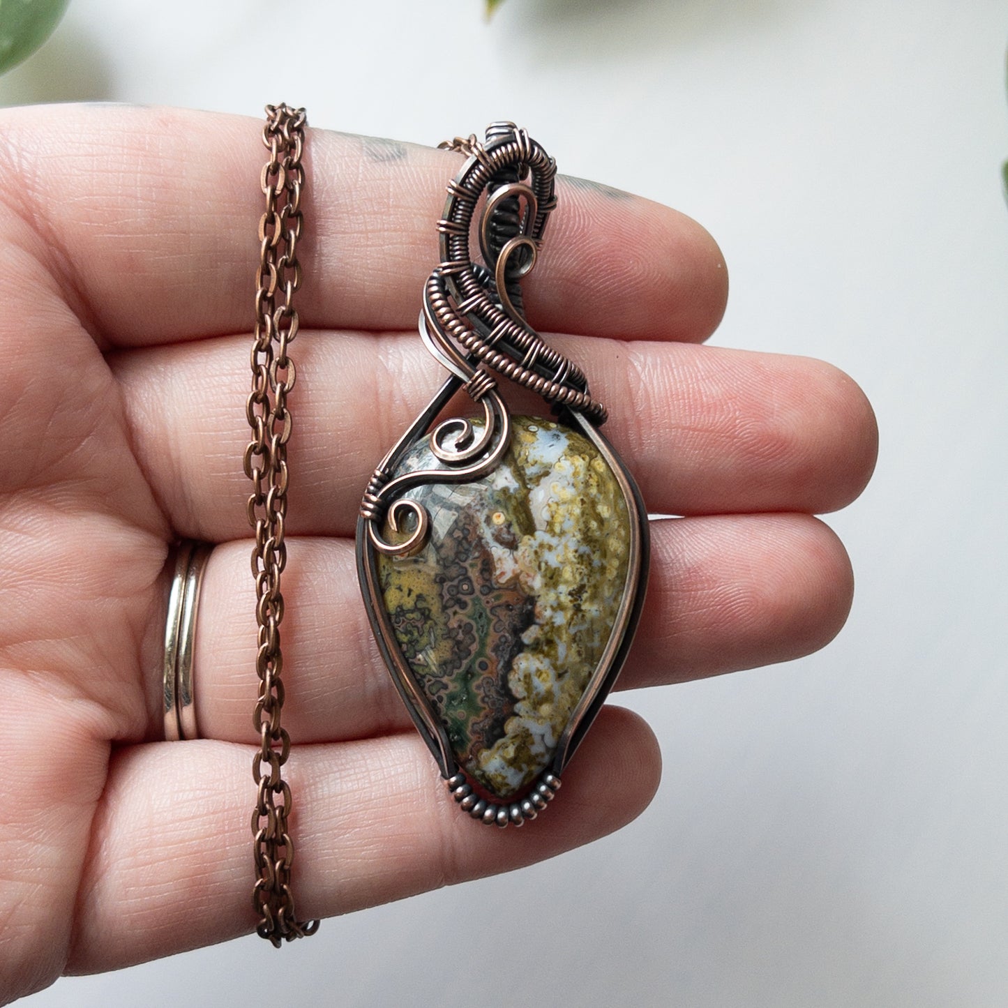 Ocean Jasper Copper Woven & Wrapped Pendant