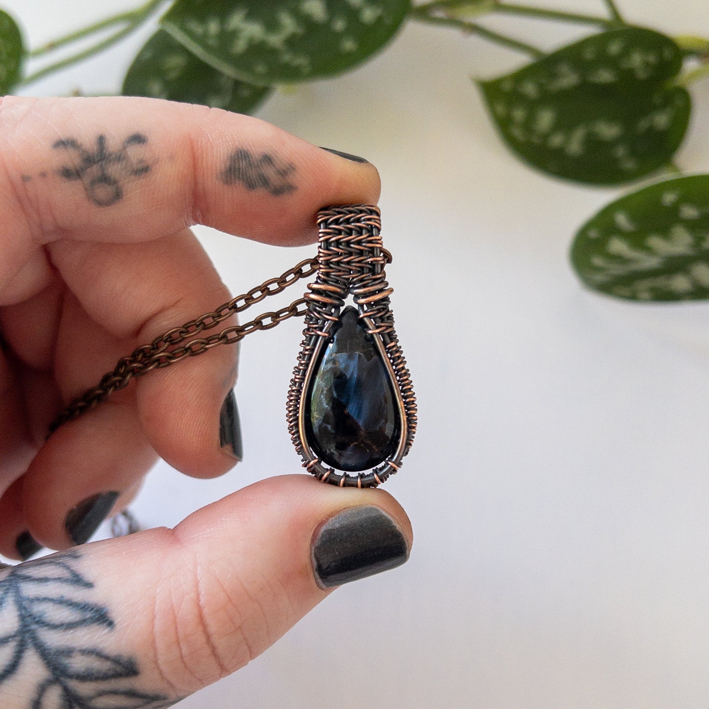 Pietersite & Copper Woven Pendant