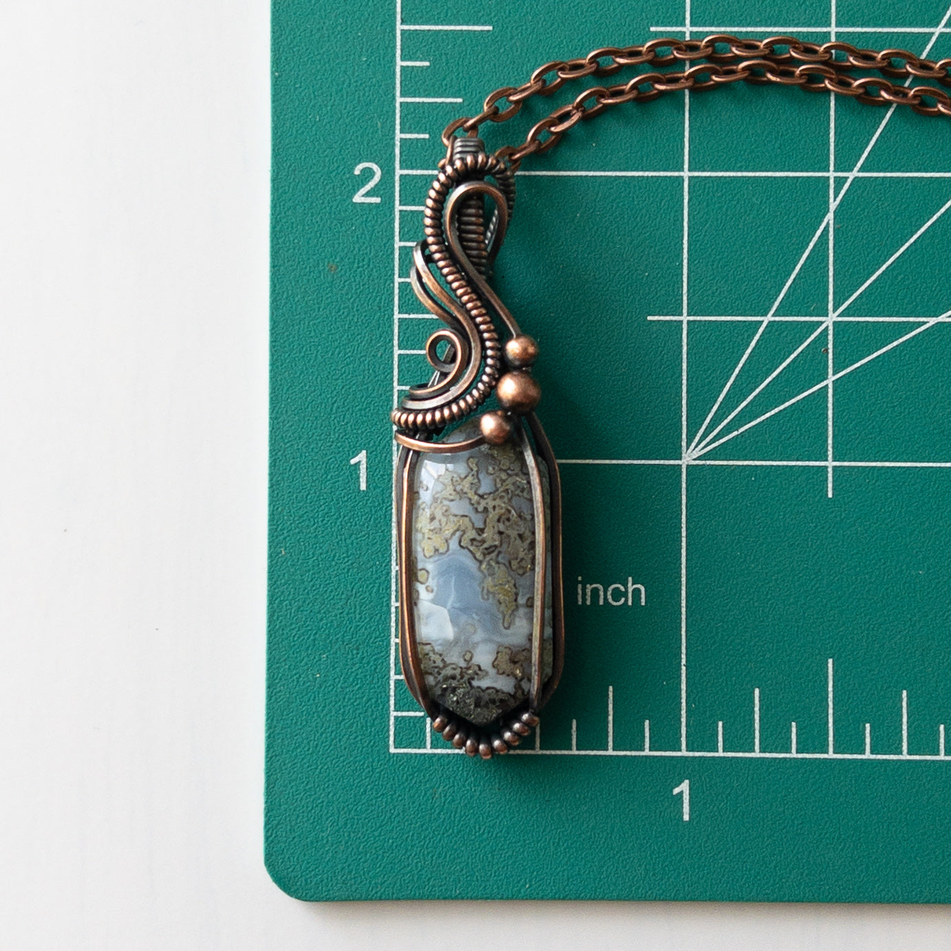 Marquise Mossy Blue Opal Copper Wrapped Pendant