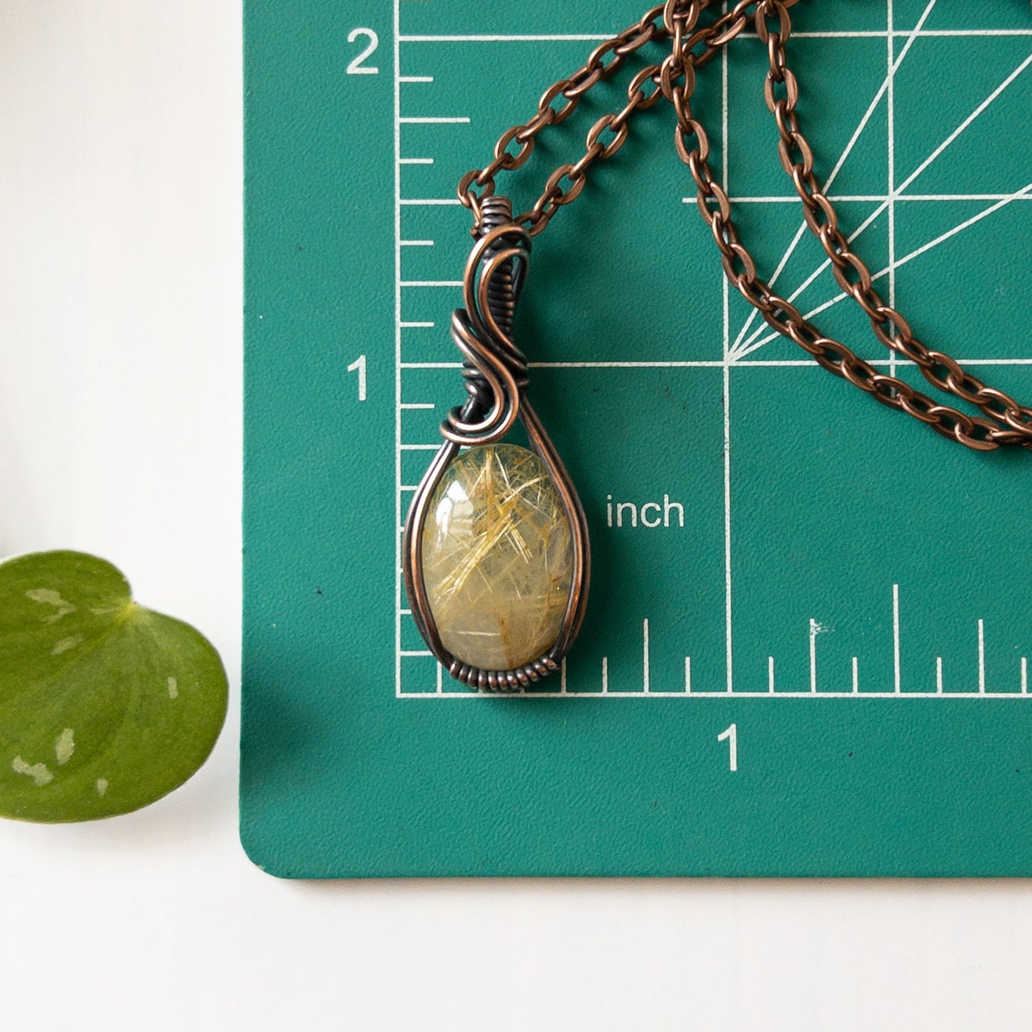 Gold Rutilated Quartz & Copper Wrapped Pendant