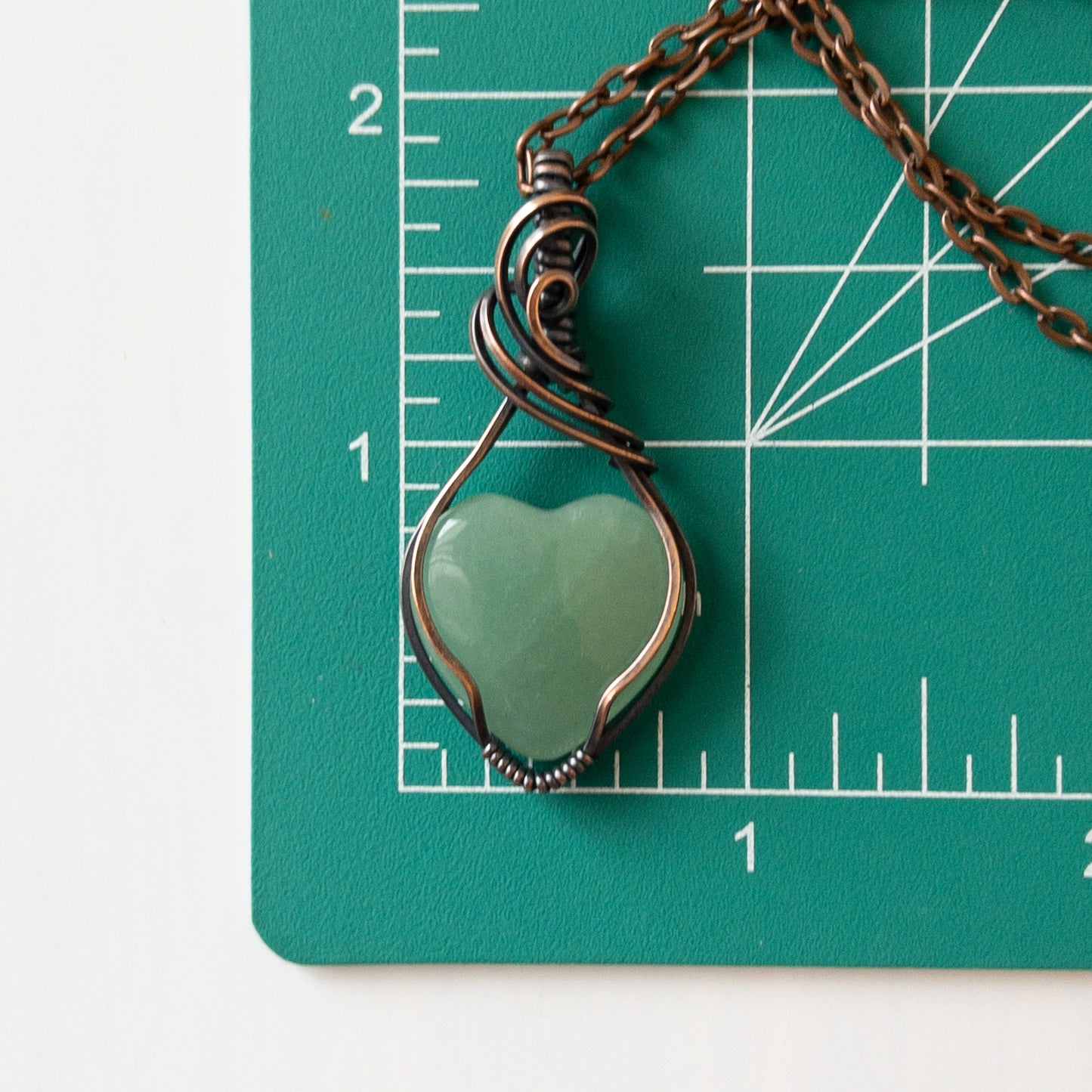 Green Aventurine Heart & Copper Wrapped Pendant