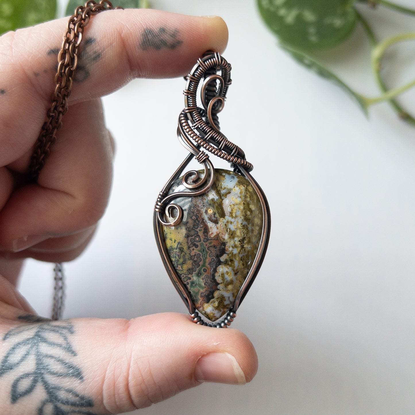Ocean Jasper Copper Woven & Wrapped Pendant