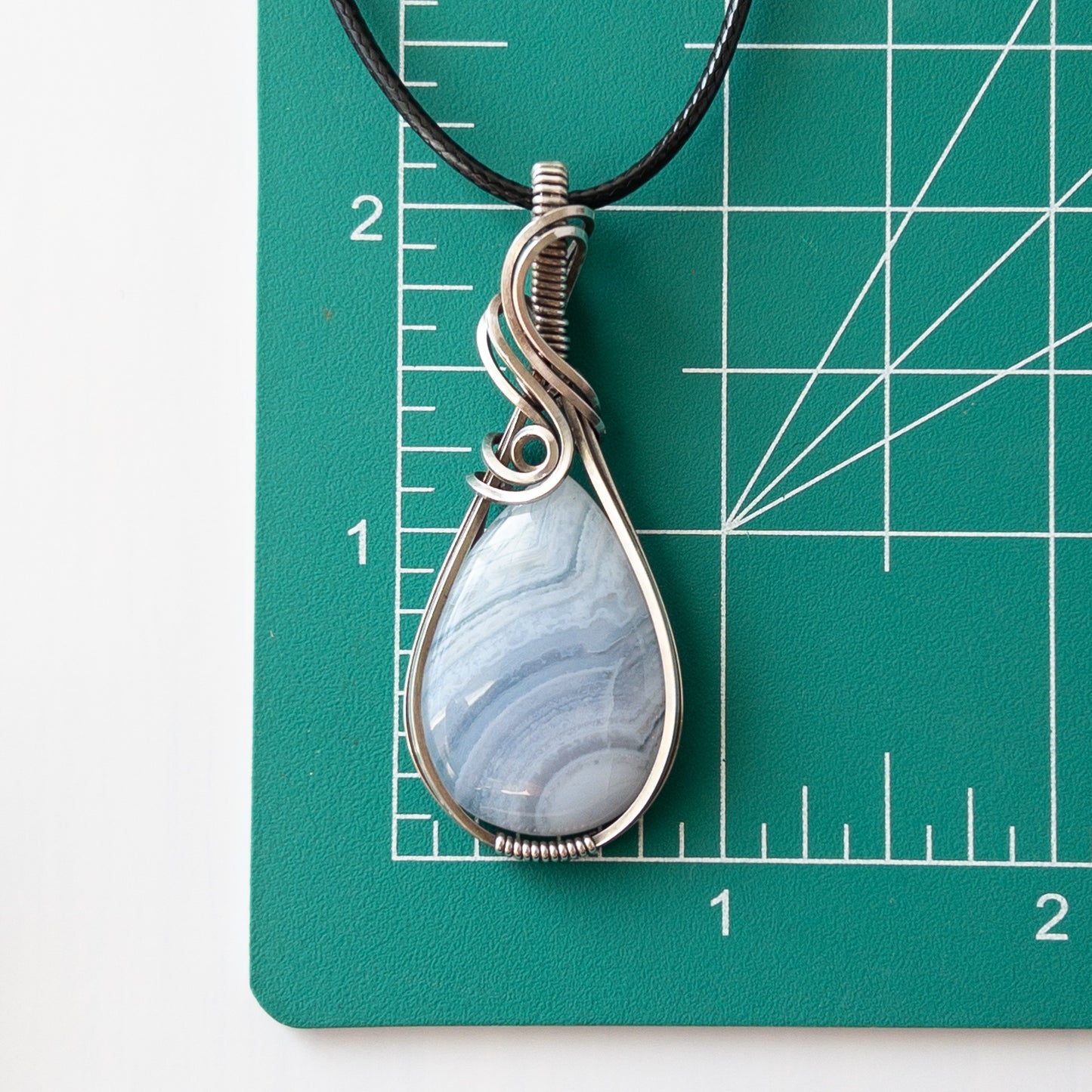 Blue Lace Agate & Sterling Silver Wrapped Pendant
