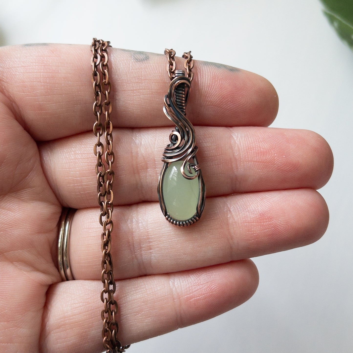 Apple Green Chalcedony & Copper Pendant