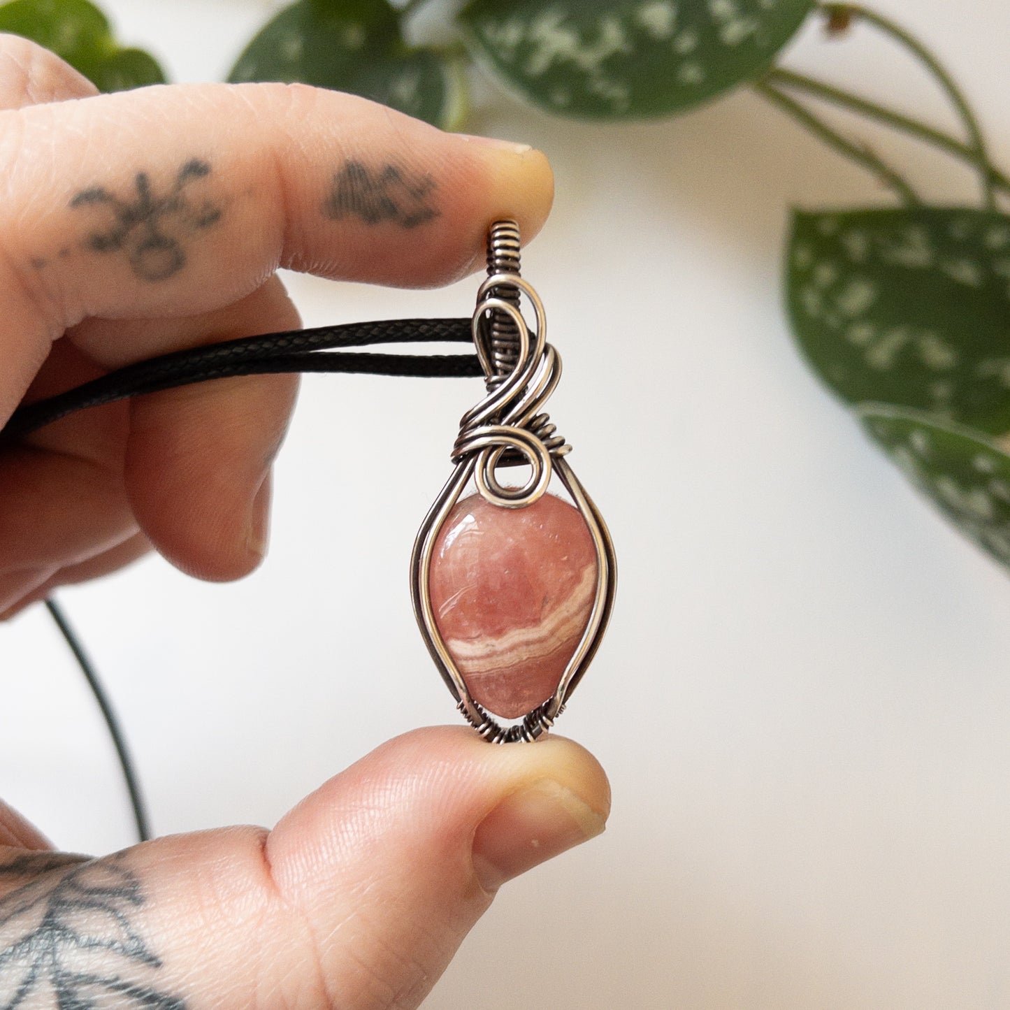 Rhodochrosite & Sterling Silver Wrapped Pendant