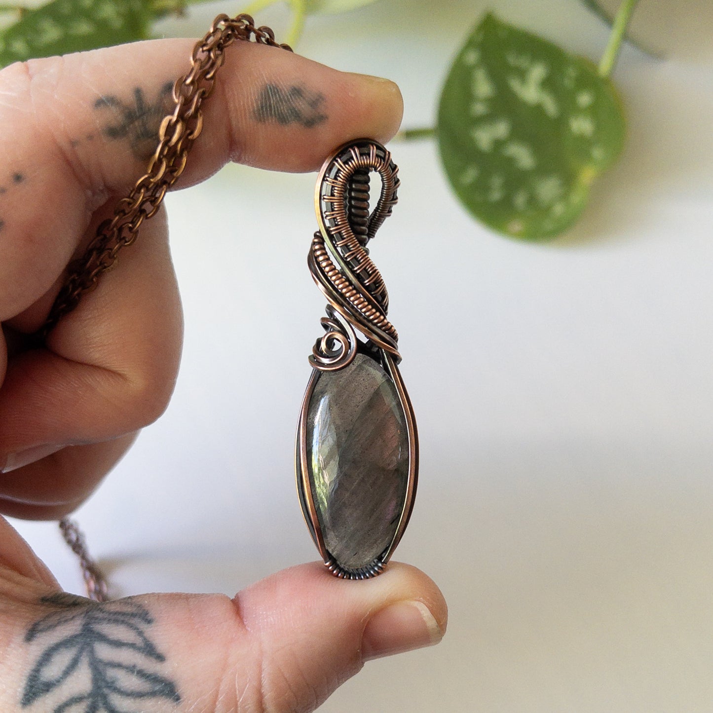 Sunset Labradorite & Antiqued Copper Wrapped Pendant