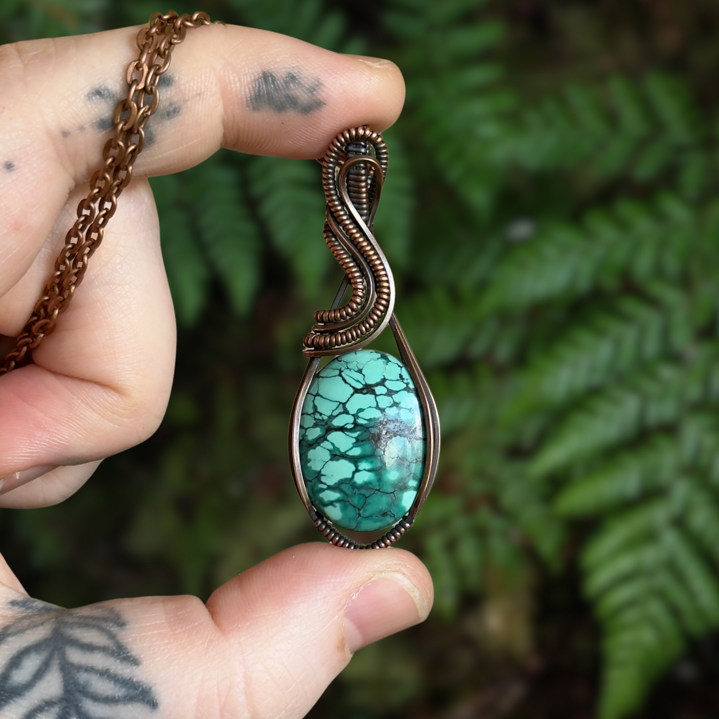 Hubei Turquoise Antiqued Copper Wrapped Pendant