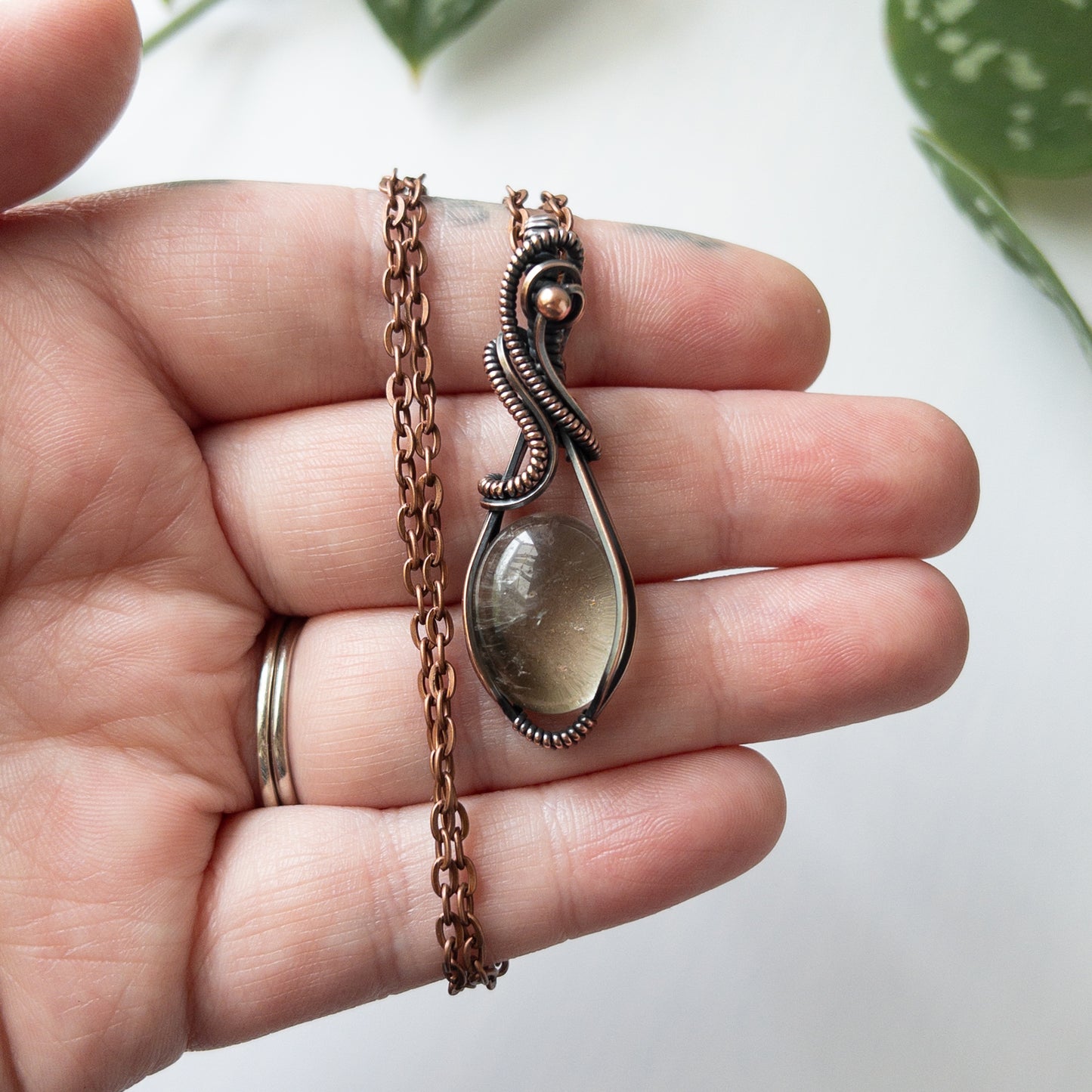 Chlorite Included Quartz & Copper Wrapped Pendant