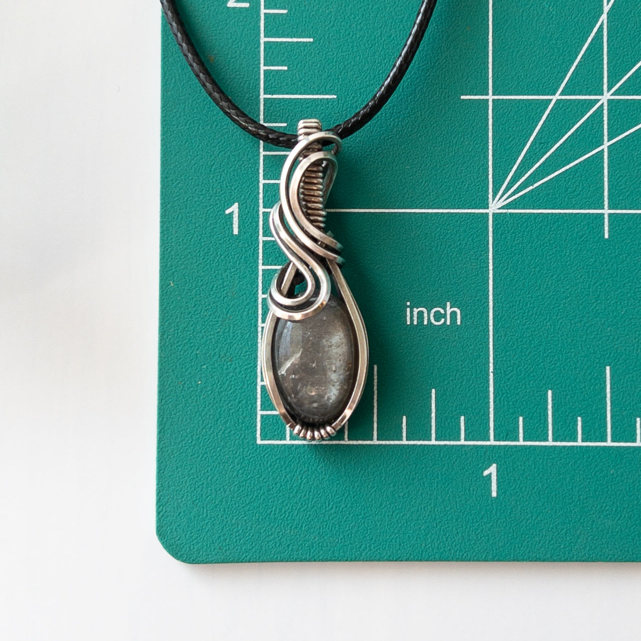 Dainty Black Moonstone & Sterling Silver Wrapped Pendant