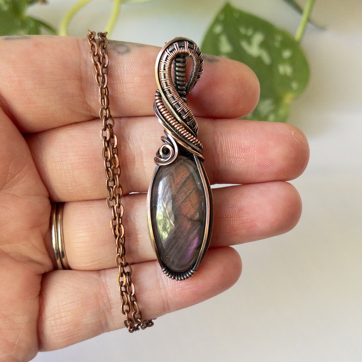 Sunset Labradorite & Antiqued Copper Wrapped Pendant